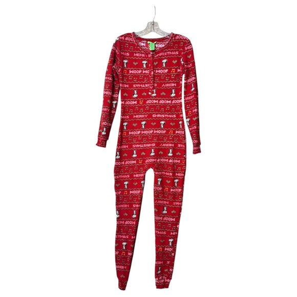 C202 Peanuts Women's Snoopy Ugly Sweater Design Adult One Piece Footless Pajama - Picture 1 of 4